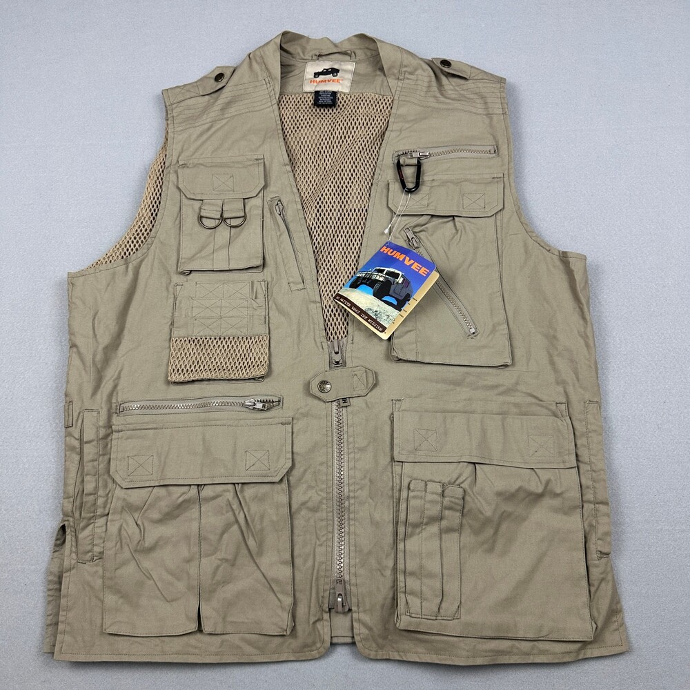 Humvee Vest Men Large Khaki Tan Multi Pocket Safari Fishing Tactical Utility L